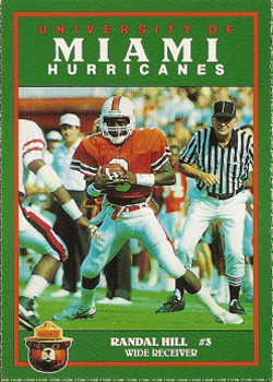randal hill hurricanes miami cards 1990 football rookie smokey bear